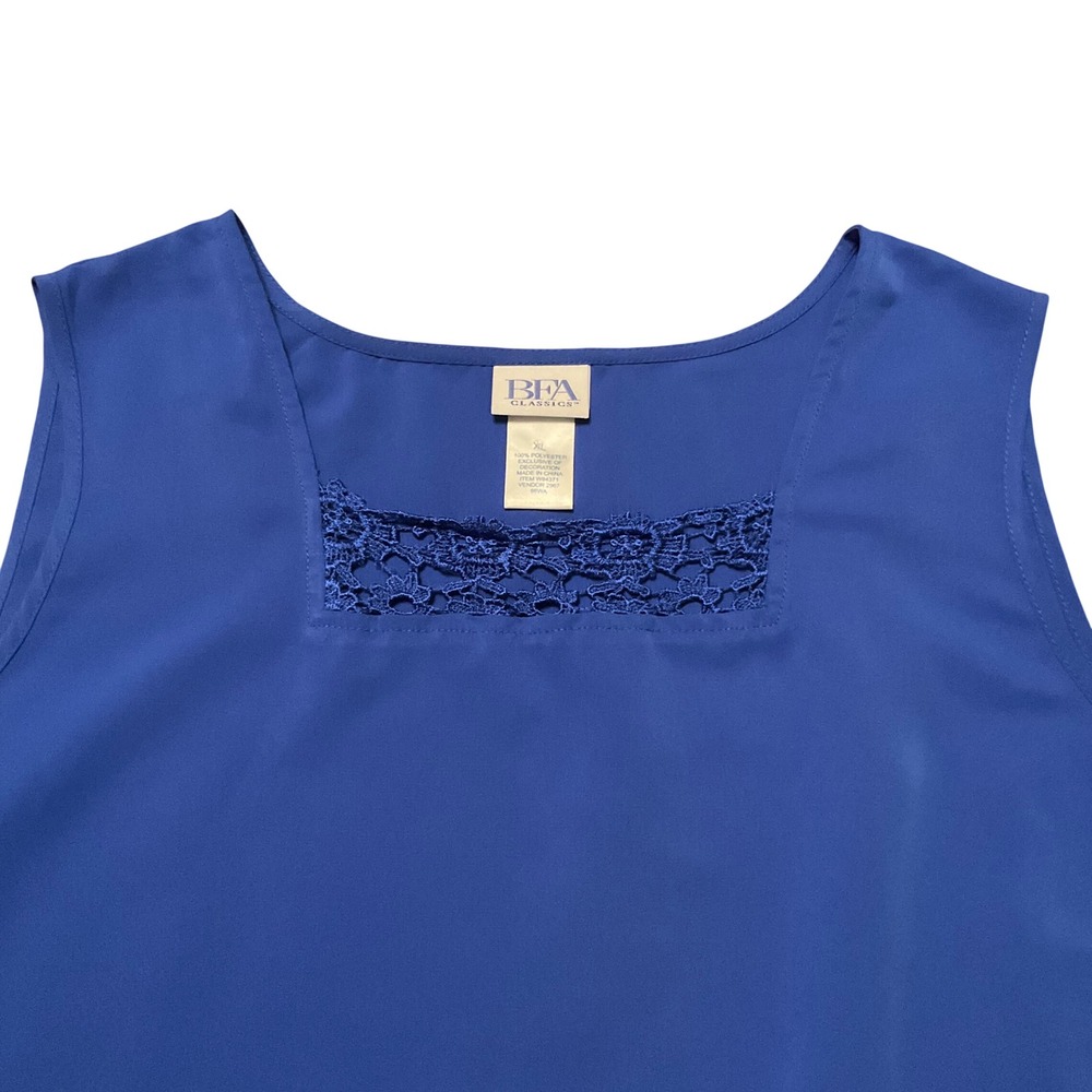 Vintage Tank Top Women XL Red Blue Lace Trim Shell Lot 2 Classic Office - Picture 3 of 13